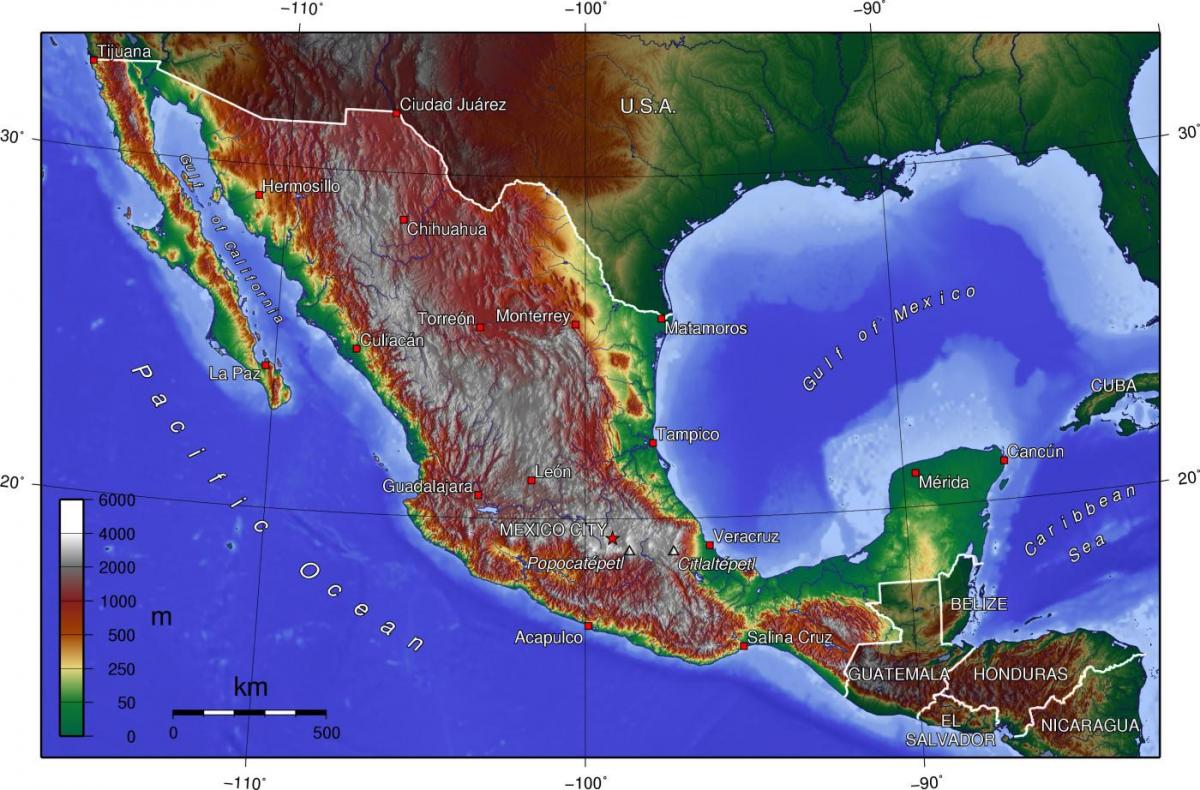 Mexico City peta topografi